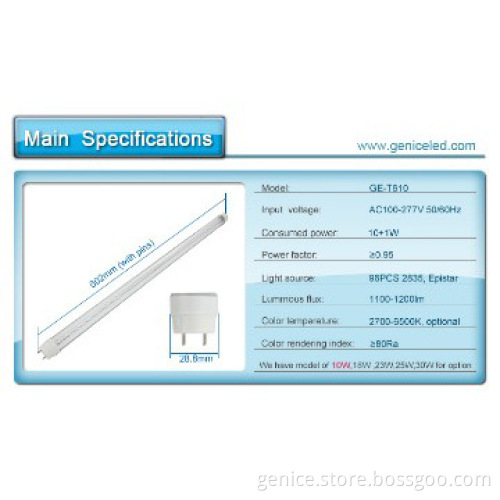 AC100-277V CRI>80 t8 2ft 10W tubes